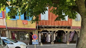 A parking area with a disabled parking sign, a blue handicapped parking symbol, and a no parking sign. - Family Housing (2 Adults + 1 Child) - Center City (MIREPOIX)