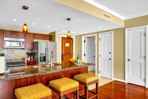 Fridge, microwave, oven, dishwasher