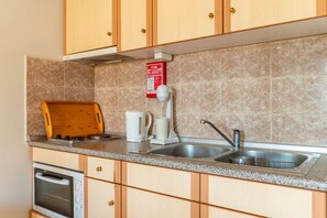 Fridge, oven, stovetop, coffee/tea maker
