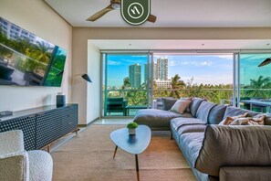 Apartment, Multiple Beds, Terrace, Ocean View (Península T1 3E) | Living area - Luxury Oceanfront 2BR Condo With Private Balcony (Puerto Vallarta)