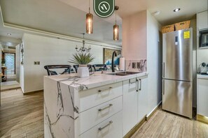 Apartment, Multiple Beds, Kitchen, Pool View (Marina del Rey 402) | Private kitchen | Dining tables - 3BR Condo With Private Balcony - Pool - Marina (Puerto Vallarta)