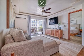Apartment, Multiple Beds, Jetted Tub, Pool View (Marina del Rey 402) | Living area | 42-inch flat-screen TV with digital channels - 3BR Condo With Private Balcony - Pool - Marina` (Puerto Vallarta)
