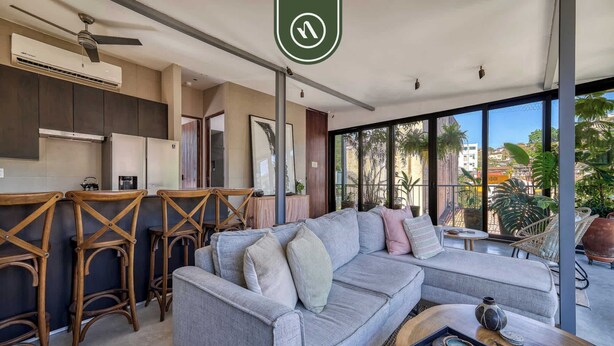 Apartment, 1 King Bed, Fireplace, Beach View (Casa Lucas PH) | Living area | 42-inch flat-screen TV with digital channels, fireplace - Luxury Penthouse - Amazing View in Romantic Zone (Puerto Vallarta)