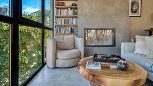 Apartment, 1 King Bed, Fireplace, Beach View (Casa Lucas PH) | Living area | 42-inch flat-screen TV with digital channels, fireplace - Luxury Penthouse - Amazing View in Romantic Zone (Puerto Vallarta)