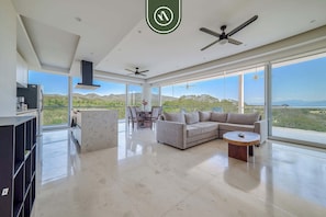 Apartment, Multiple Beds, Kitchen, Ocean View (Bolongo 402) | Living area | 42-inch flat-screen TV with digital channels