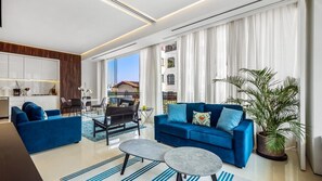 Apartment, 1 King Bed with Sofa bed, Balcony, Ocean View (Pier 57 201) | Living area - Stylish King-bed Unit - Pool - Ocean View - Gym (Puerto Vallarta)