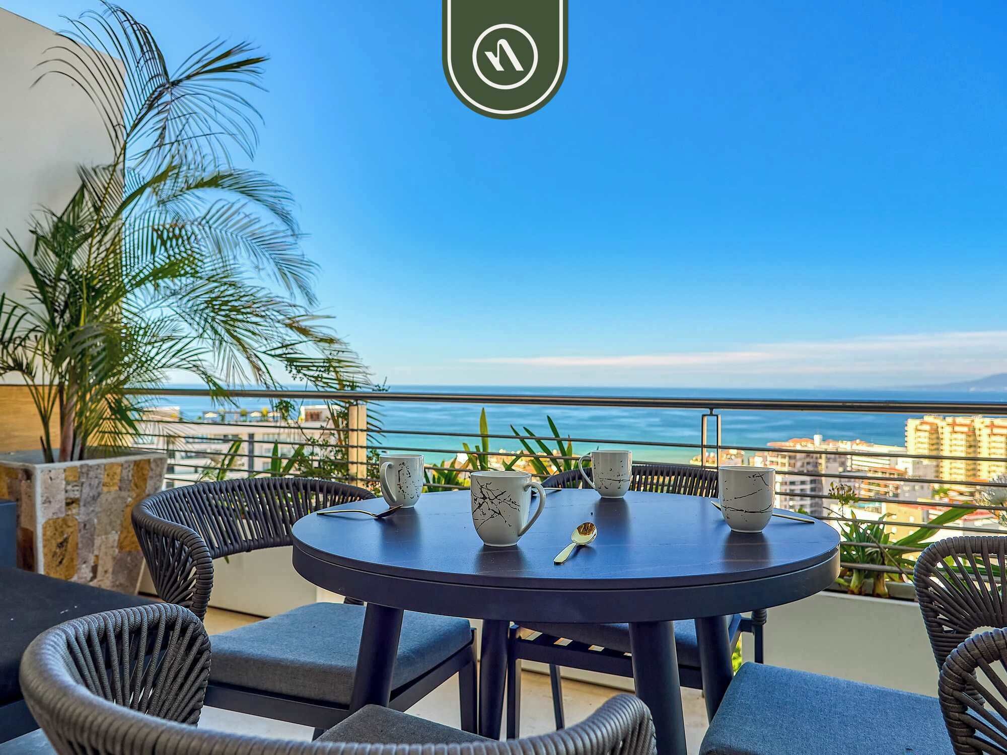 Appartement, Plusieurs lits, cuisine, vue sur l’océan (Soho PV PH1104 Casa del Cielo) | Restauration en plein air