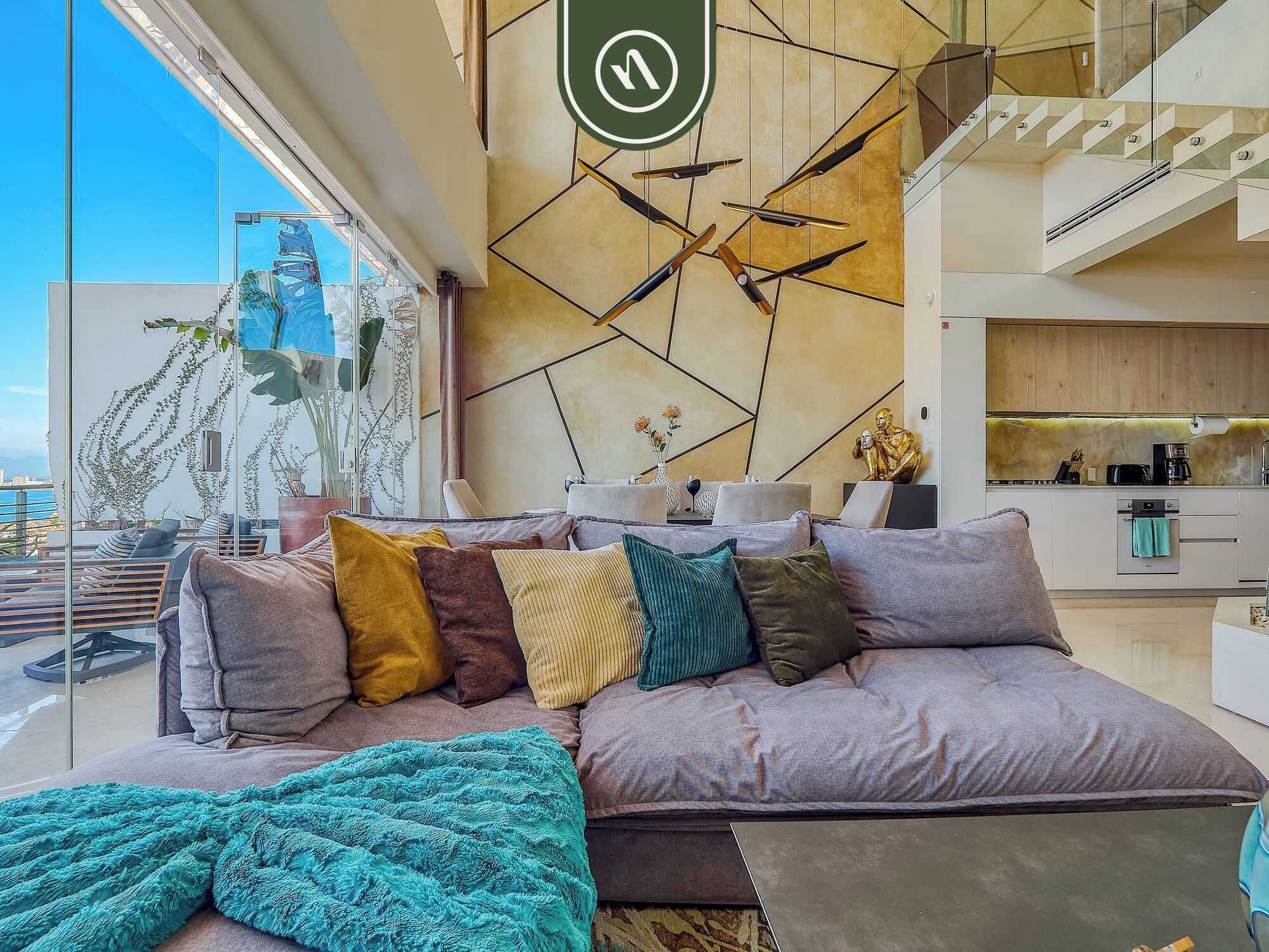 Appartement, Meerdere bedden, keuken, uitzicht op zee (Soho PV PH1104 Casa del Cielo) | Woonruimte | Een 42-inch flatscreentelevisie met digitale zenders