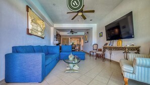 Apartment, Multiple Beds, Kitchen, Ocean View (Bay View Grand F301) | Living area - 2BR Beach Condo With Jacuzzi, Pools & Ocean View (Puerto Vallarta)