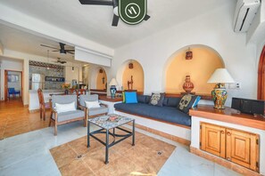 Apartment, 1 King Bed, Kitchen, Ocean View (606-Plaza Mar) | Living area | 42-inch flat-screen TV with digital channels - Ocean View 1Br Condo-balcony-beach-pool - 606 (Puerto Vallarta)