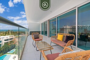 Apartment, 2 Queen Beds, Kitchen, Pool View (Maritima Golf 5J) | Terrace/patio - New 2BR APT - Beach Access - Pool - GYM - Jacuzzi (Nuevo Nayarit)