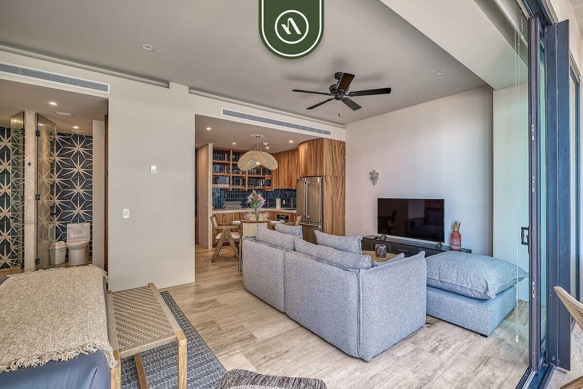 Appartement, 1 kingsize bed, toegang tot zwembad, uitzicht op het strand (Nomada 5C) | Woonruimte