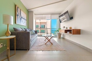 Apartment, 1 King Bed, Kitchen, Beach View (505 Torre Ambar) | Living area | 42-inch flat-screen TV with digital channels - New 1 Br Unit 2 Min From Beach - Pool - King Bed (Puerto Vallarta)