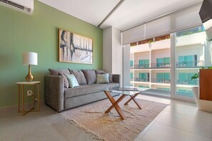 Apartment, 1 King Bed, Kitchen, Beach View (505 Torre Ambar) | Living area | 42-inch flat-screen TV with digital channels - New 1 Br Unit 2 Min From Beach - Pool - King Bed (Puerto Vallarta)