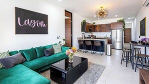 Apartment, Multiple Beds, Balcony, Ocean View (HD3-202) | Living area - Amazing 2BR Condo With Rooftop Pool - BBQ (Cabo San Lucas)