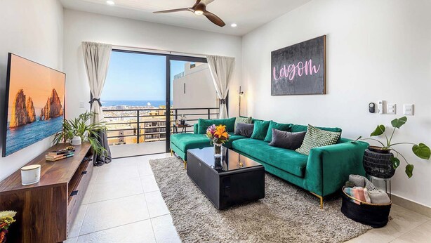 Apartment, Multiple Beds, Balcony, Ocean View (HD3-202) | Living area - Amazing 2BR Condo With Rooftop Pool - BBQ (Cabo San Lucas)