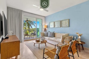 Apartment, Multiple Beds, Kitchen, Beach View (Balancan 302) | Living area | 42-inch flat-screen TV with digital channels - Stylish 2 BR Condo - Pools - Golf - Membership (Nuevo Nayarit)