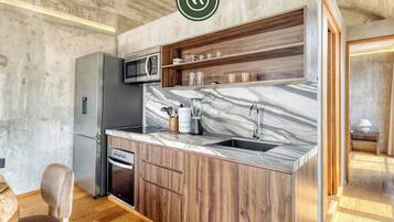 Kondominium, 1 Tempat Tidur King, patio, pemandangan kota (Privada de FD 3B U2) | Dapur pribadi