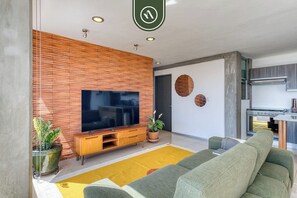 Leilighet, flere senger, balkong, byutsikt (Condominio Olimpo A2) | Oppholdsområde