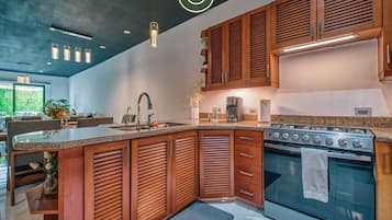 Departamento, varias camas, cocina, vista al océano (Sonnrisa-1) | Cocina privada | Comedor