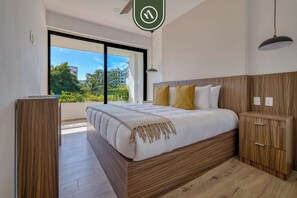 Departamento, varias camas, cocina, vista a la playa (Verde Mar Living 205) | 2 habitaciones, decoración personalizada y muebles diferentes 