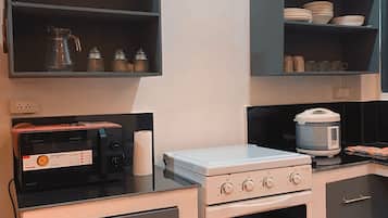 Frigorífico, microondas, horno y placa de cocina