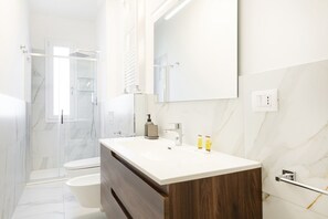 Regadera, secadora de cabello, bidet, toallas 