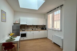 Fridge, oven, stovetop, electric kettle