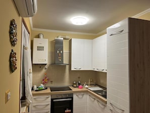 Fridge, oven, stovetop, coffee/tea maker