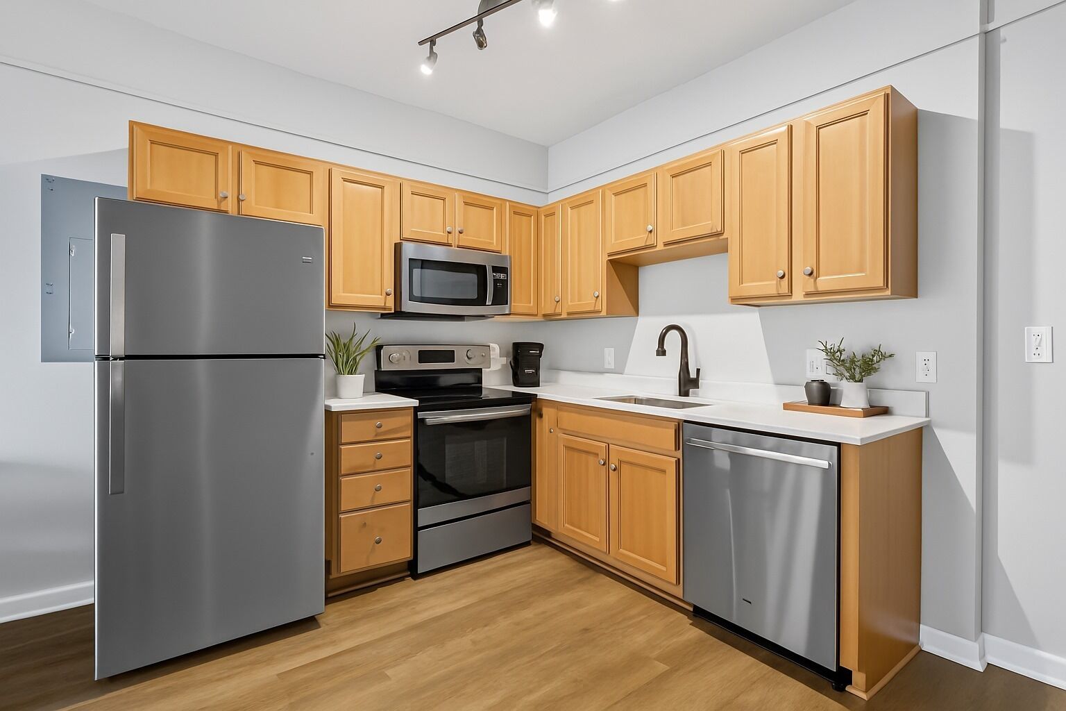 Fridge, microwave, oven, dishwasher