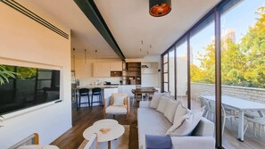 Smart TV y chimenea 