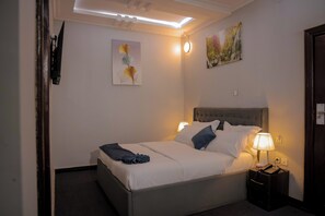 Desk, free WiFi, bed sheets