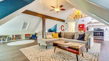 TV, books, video library, offices
