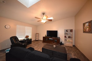 Smart TV, DVD player, books, computer monitors