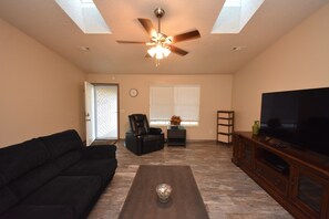 Smart TV, DVD player, books, computer monitors