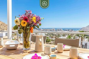 Outdoor dining - Brand New 3 BR Penthouse - Oceanview Rooftop Pool (Cabo San Lucas)