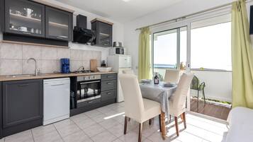 Fridge, oven, stovetop, dishwasher