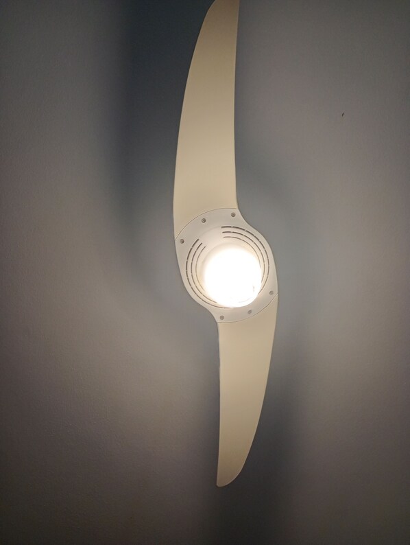 Un ventilador de techo con una lámpara central.