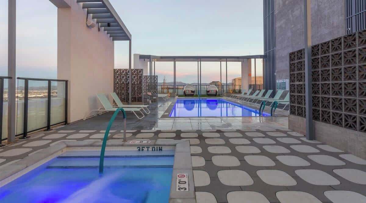 Outdoor pool, sun loungers