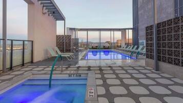 Outdoor pool, sun loungers
