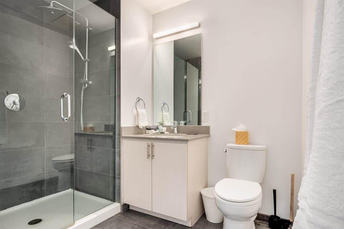 Ensemble douche/baignoire, sèche-cheveux, serviettes fournies, savon