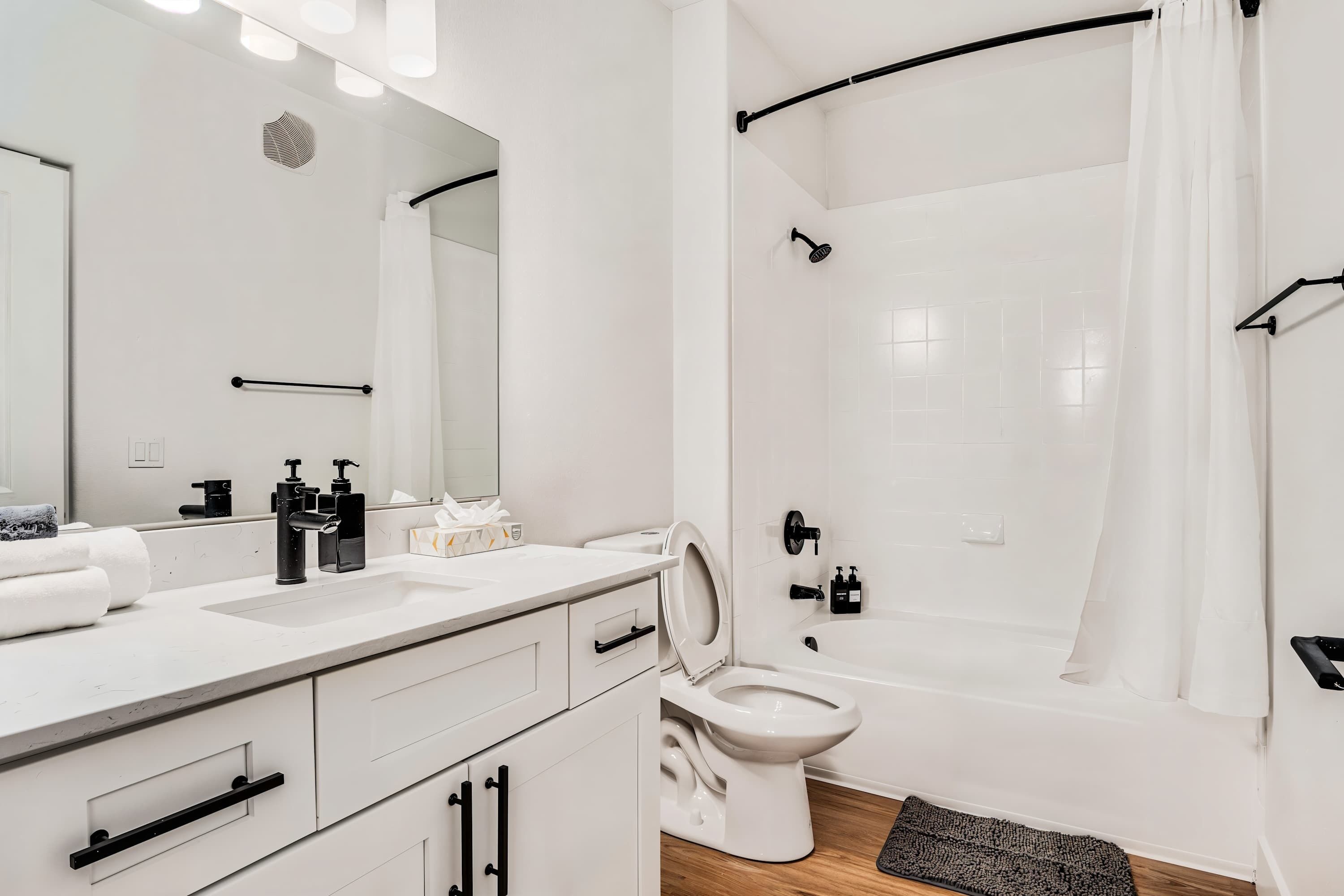 Standard Apartment, 1 Bedroom (Apartment) | Bathroom | Combined shower/tub, hair dryer, towels, soap