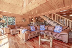 TV, fireplace, books, offices - Starlight Sanctuary | Wow Views, AC, Near Slopes! (Big Bear Lake)