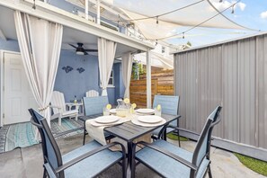 Outdoor dining - Cape Escape: Beachside Townhome, Walk to Beach w/ Private Patio & Balcony 🌊 (Cape Canaveral)