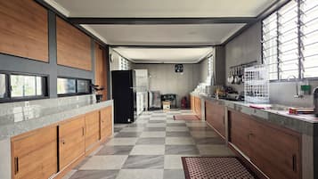 Fridge, microwave, electric kettle