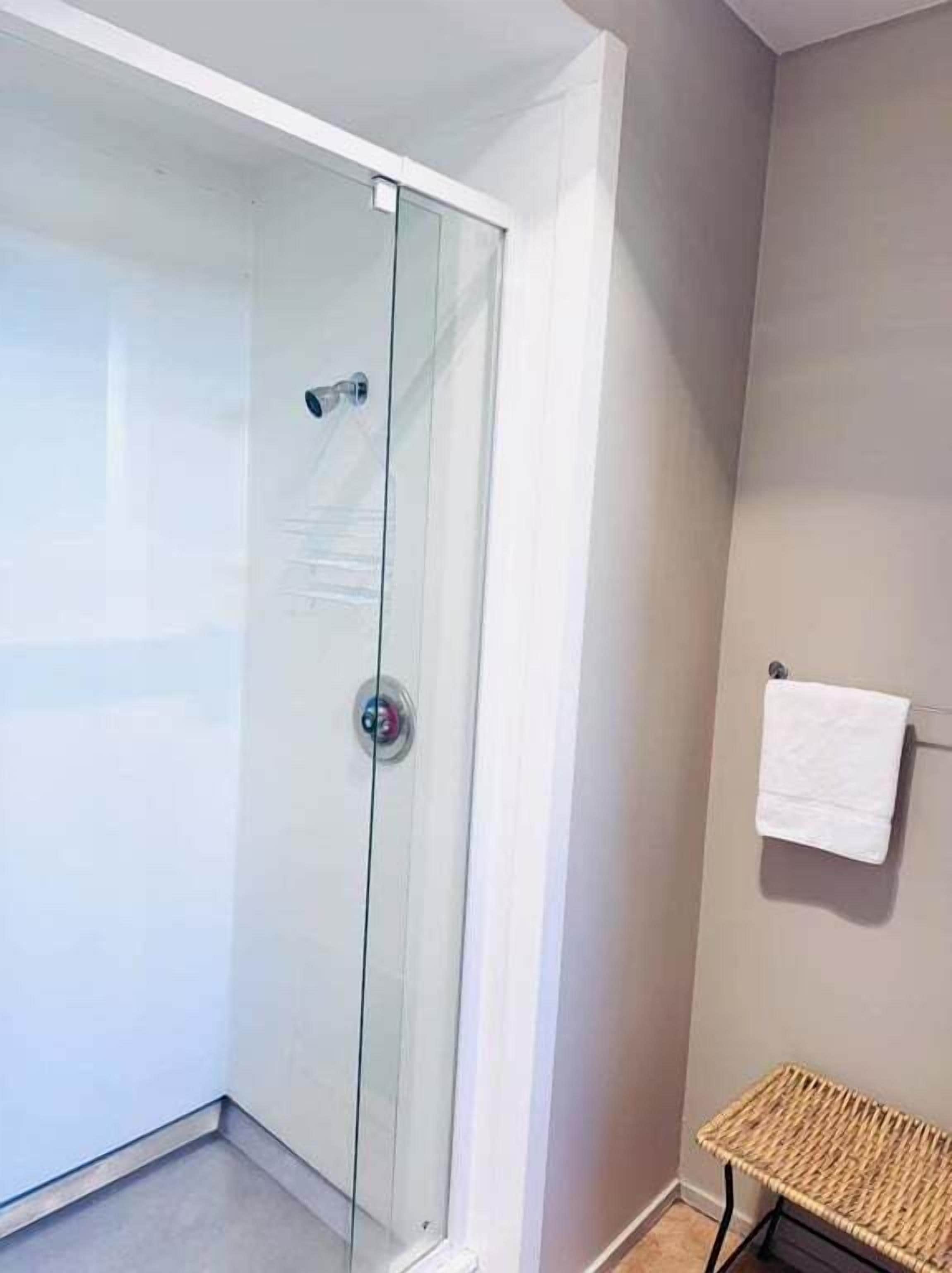 Secador de pelo, toallas, shampoo, papel higiénico