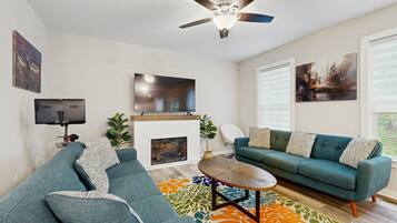 TV, DVD player, video library