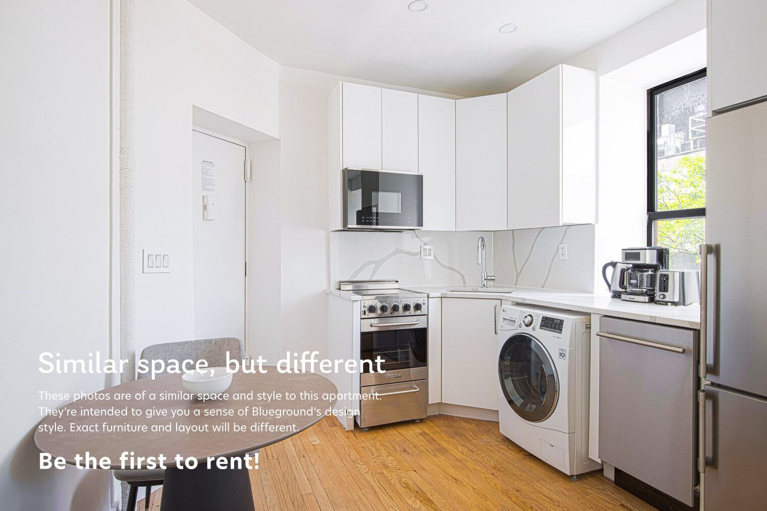 Fridge, microwave, oven, coffee/tea maker