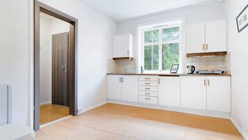 Apartament clàssic | Cuina privada | Frigorífic petit, microones, forn i placa de cuina