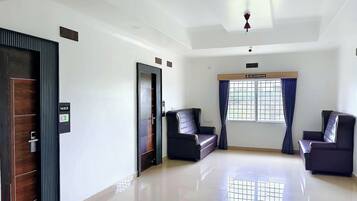 Een 55-inch ledtelevisie met digitale zenders en een open haard